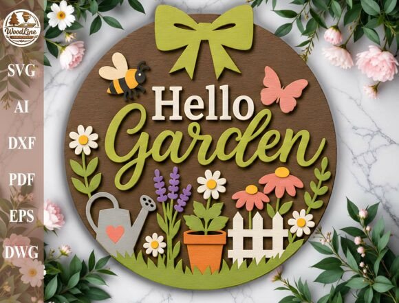 Download Hello Garden Door Hanger Laser Cut File - Laser cut Collection
