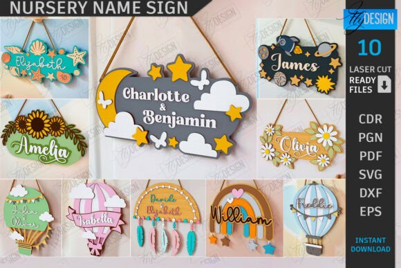 Download Nursery Name Signs Laser Cut Bundle |CNC - Laser cut Collection