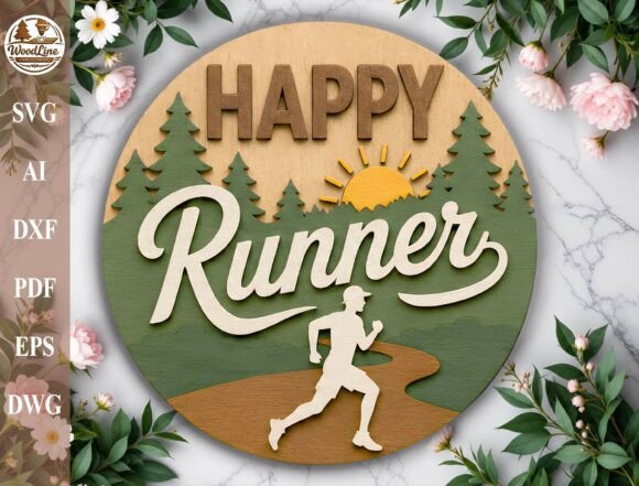 Download Running Round Sign Laser Cut File SVG - Laser cut Collection