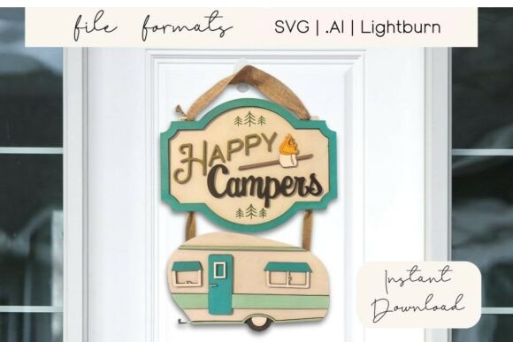 Download Happy Camper Sign SVG for Laser Cutting - Laser cut Collection