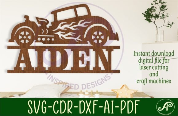 Download Hot Rod Race Car Name Sign Svg Laser Cut - Laser cut Collection
