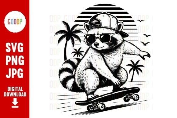 Download Skating Raccoon Retro Sunset SVG - Premium Resources