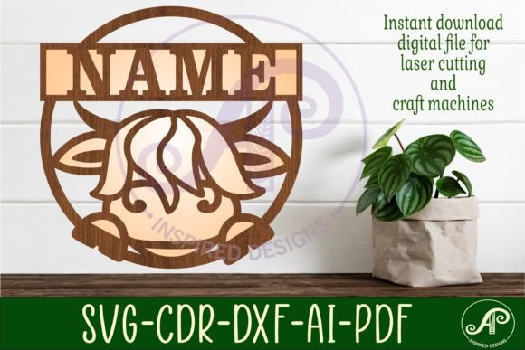 Download Highland Cow Name Sign Svg Laser Cut - Laser cut Collection
