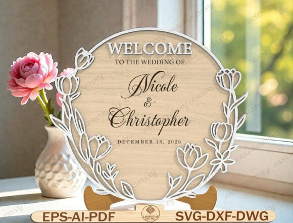 Download Wedding Welcome Round Sign Laser Cut - Laser cut Collection