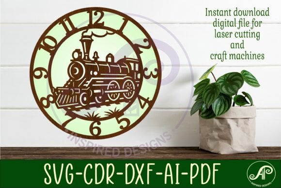 Download Steam Train Clocks Wall Clock Laser Cut - Laser cut Collection