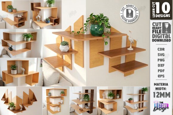 Download Modern Corner Shelf Laser Cut Bundle SVG - Laser cut Collection