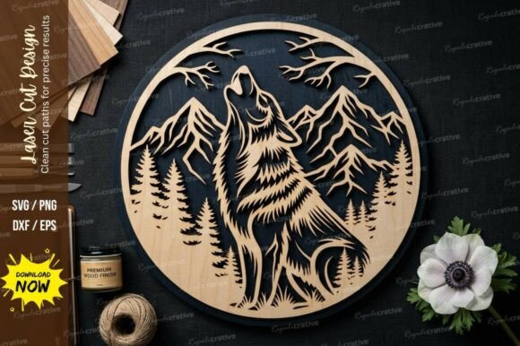 Download Wolf Round Frame Laser Cut Svg Cutting - Laser cut Collection