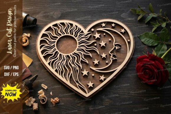 Download Sun Moon Heart Laser Cut SVG - Laser cut Collection