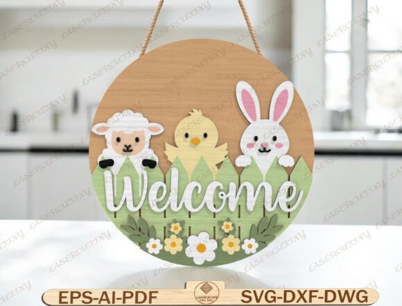 Download Easter Welcome Round Sign Laser Cut - Laser cut Collection