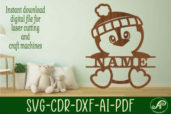 Download Cute Penguin Name Sign Svg Laser Cut Art - Laser cut Collection
