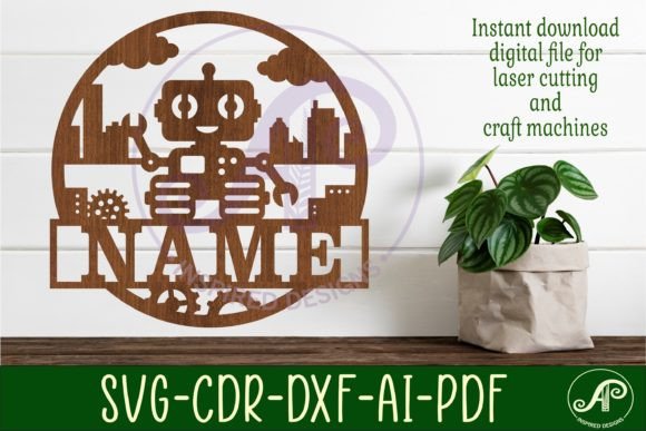 Download Robot Name Sign Svg Laser Cut Template - Laser cut Collection
