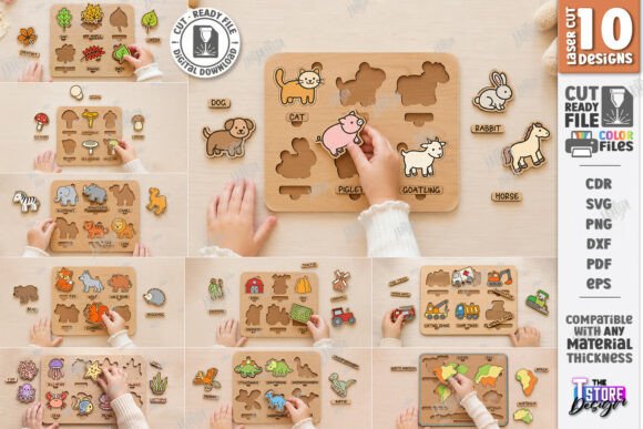 Download Montessori Kids Puzzles Laser Cut Bundle - Laser cut Collection