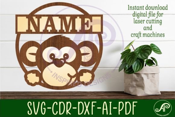 Download Monkey Name Sign Svg Laser Cut Template - Laser cut Collection