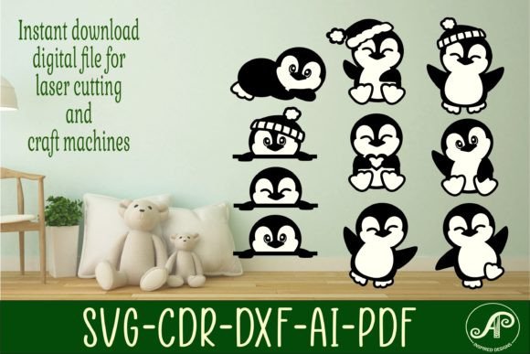 Download Cute Penguins Laser Cut File Shapes X 10 - Laser cut Collection