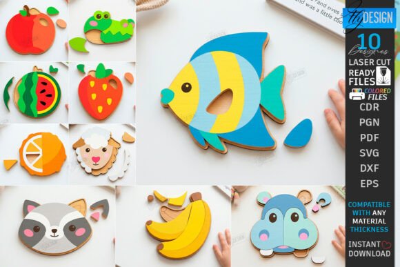 Download Montessori Kids Puzzle Laser Cut Bundle - Laser cut Collection