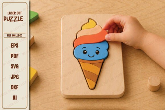 Download Cute Ice Cream Baby Laser Cut Puzzle SVG - Laser cut Collection