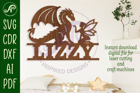 Download Dragon and Fairy Name Sign Svg Laser Cut - Laser cut Collection